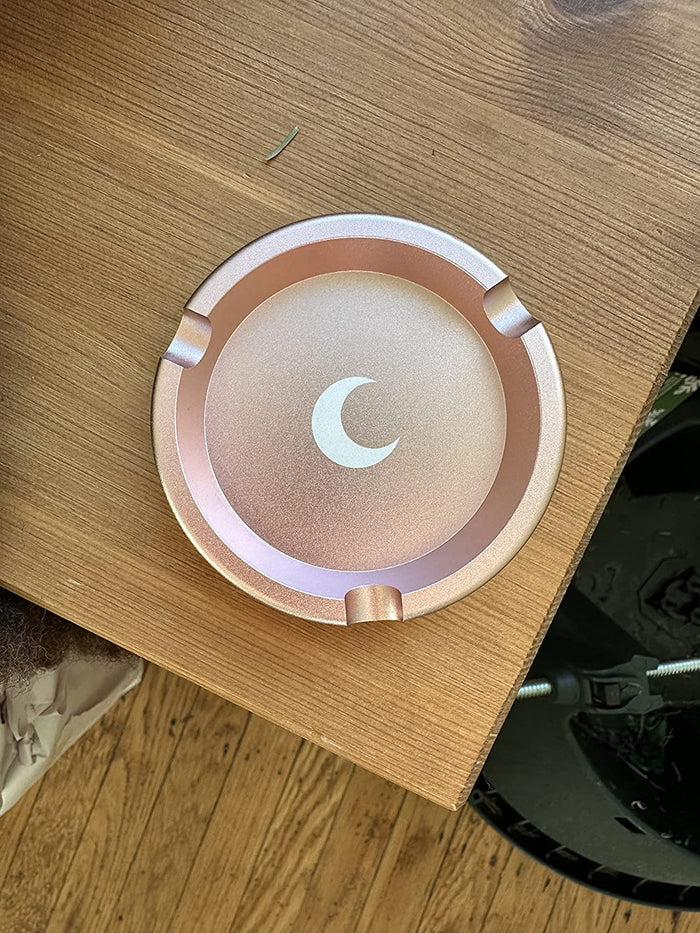 Brando Moon Small Round Metal Ashtray - Cute Ornament for Home, Office, Indoor Decor