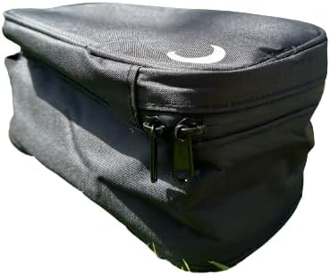 Black zippered fabric case with twin lockable pulls and a white moon mark.