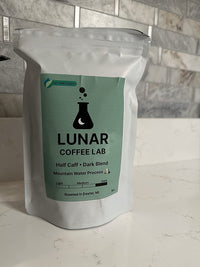 Lunar Coffee Lab Half Caff Organic Dark Roast Coffee - Half Decaf Mountain Water Process Guatemala Half Fair Trade Volcanic Colombia - Dark Roast Whole Bean Coffee (8oz)