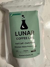 Lunar Coffee Lab Half Caff Organic Dark Roast Coffee - Half Decaf Mountain Water Process Guatemala Half Fair Trade Volcanic Colombia - Dark Roast Whole Bean Coffee (8oz)