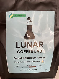 Lunar Coffee Lab Organic Decaf Espresso Single Origin Coffee Peru - Naturally Mountain Water Processed - Medium Dark Roast (8oz)
