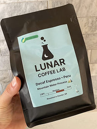 Lunar Coffee Lab Organic Decaf Espresso Single Origin Coffee Peru - Naturally Mountain Water Processed - Medium Dark Roast (8oz)