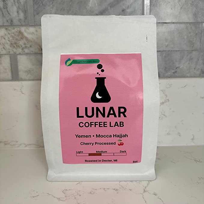 Lunar Coffee Lab Yemen Mocca Natural Medium Light Roast Coffee - Drought Resistant Coffee Bean - Cherry Processed Whole Bean