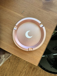 Brando Moon Small Round Metal Ashtray - Cute Ornament for Home, Office, Indoor Decor