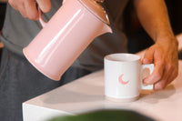 Soft Ceramic Mug with Handle - Ceramic Coffee Mug with Engraved Pink Moon - Dishwasher and Microwave Safe Mug for Home and Office, D-8.5cm H-10 cm