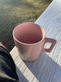 Soft Ceramic Mug with Handle - Ceramic Coffee Mug with Engraved Pink Moon - Dishwasher and Microwave Safe Mug for Home and Office, D-8.5cm H-10 cm