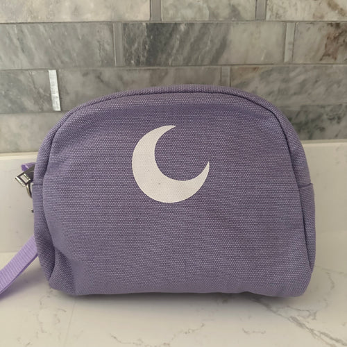 Brando Moon Bag in purple canvas with the white crescent moon