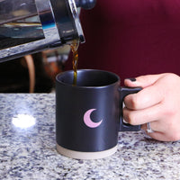 Soft Ceramic Mug with Handle - Ceramic Coffee Mug with Engraved Pink Moon - Dishwasher and Microwave Safe Mug for Home and Office, D-8.5cm H-10 cm