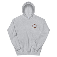 Heather grey pullover hoodie with a small Lunar moon-phase circle embroidered at the chest.