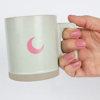 Soft Ceramic Mug with Handle - Ceramic Coffee Mug with Engraved Pink Moon - Dishwasher and Microwave Safe Mug for Home and Office, D-8.5cm H-10 cm